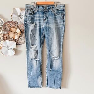 Silver Jeans - Suki Ankle Slim - Medium Wash Distressed Denim - Size 30